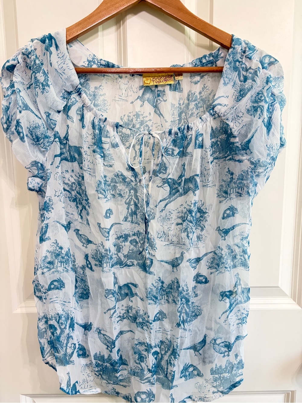 Gorgeous size L Princess Vera Wang sheer equestrian toile top. Tie front.